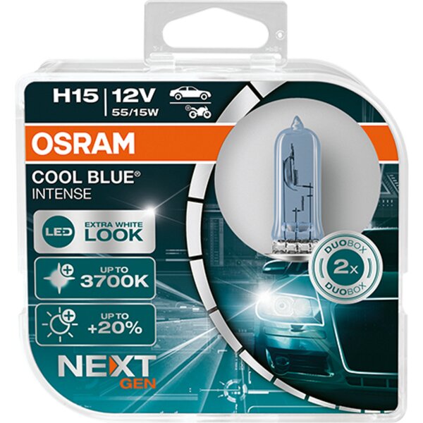 Osram COOL BLUE® INTENSE H15 NextGen. 3700K +100%, Halogen 12V, DUOBOX - 64176CBN-HCB
