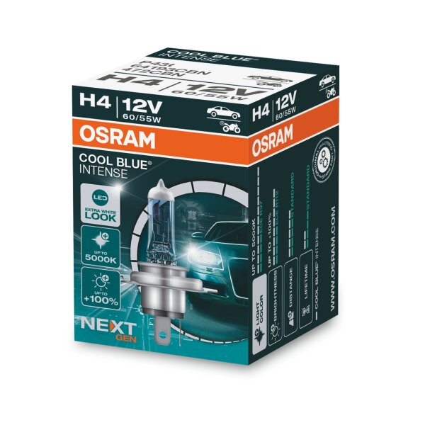 Osram COOL BLUE® INTENSE H4 NextGen. 5000K +100%, Halogen 12V, 1er Faltschachtel - 64193CBN