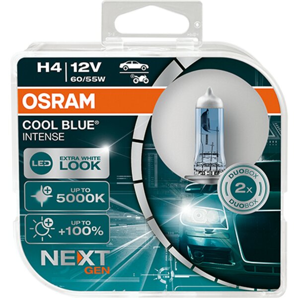 Osram COOL BLUE® INTENSE H4 NextGen. 5000K +100%, Halogen 12V, DUOBOX - 64193CBN-01B