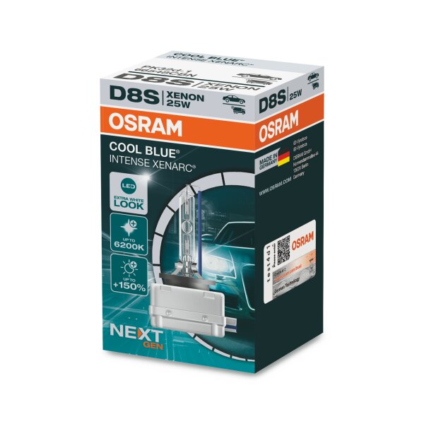 Osram COOL BLUE® INTENSE D8S NextGen. 6200K +150%, Xenon 12V+24V, 1er Falschachtel - 66548CBN