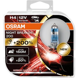 Osram NIGHT BREAKER® 200 H4 + 200%, Halogen 12V,...