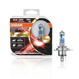 Osram NIGHT BREAKER® 200 H4 + 200%, Halogen 12V,...