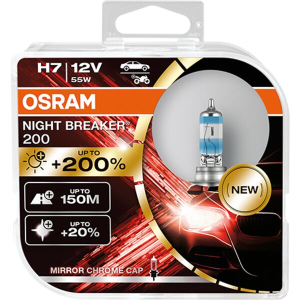 Osram NIGHT BREAKER® 200 H7 + 200%, Halogen 12V, DUOBOX - 64210NB200-HCB
