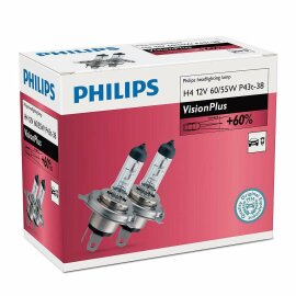 H4 12V 60/55W P43t Vision Plus +60%  2st. Philips