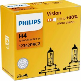 H4 12V 60/55W P43t Vision +30% 2st. Philips