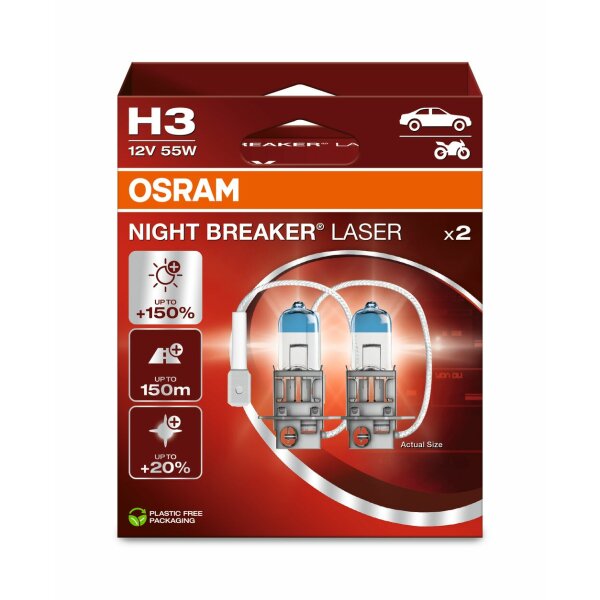 OSRAM 64151NL-2HB - H3 12V 55W PK22s NIGHT BREAKER® LASER +150% mehr Helligkeit 2 Stk.