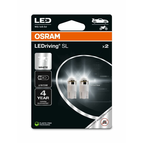OSRAM 2825DWP-2BL - LED W5W 12V 1W W2.1x9.5d LEDriving SL White 6000K Blister 2 Stk.