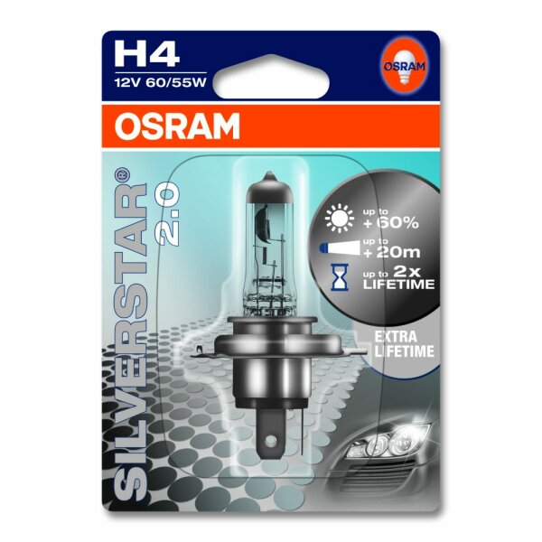 Osram SILVERSTAR® 2.0   H4, Halogen 12V, Einzelblister - 64193SV2-01B
