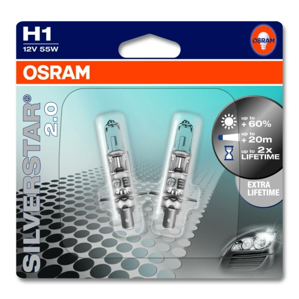 Osram SILVERSTAR® 2.0   H1, Halogen 12V, Doppelblister - 64150SV2-02B